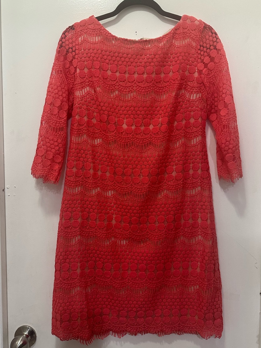 Eliza J Pink Coral Lace Shift Dress with 3/4 Sleeves Sz 4